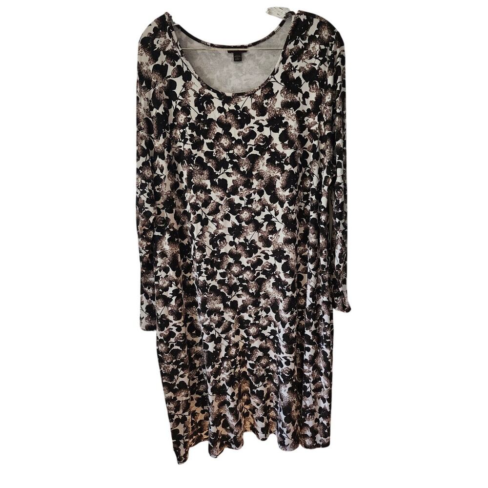 J.Jill Black and White Floral Midi Shift Dress Plus Size 2X
